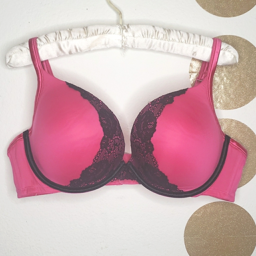 Cacique Bra Pink Black Lace  Push-Up 42C